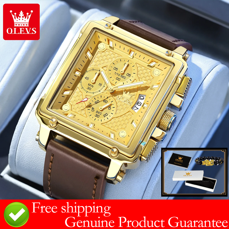 Luxury Quartz Watch Brands - OLEVS brand mens watches waterproof Leather