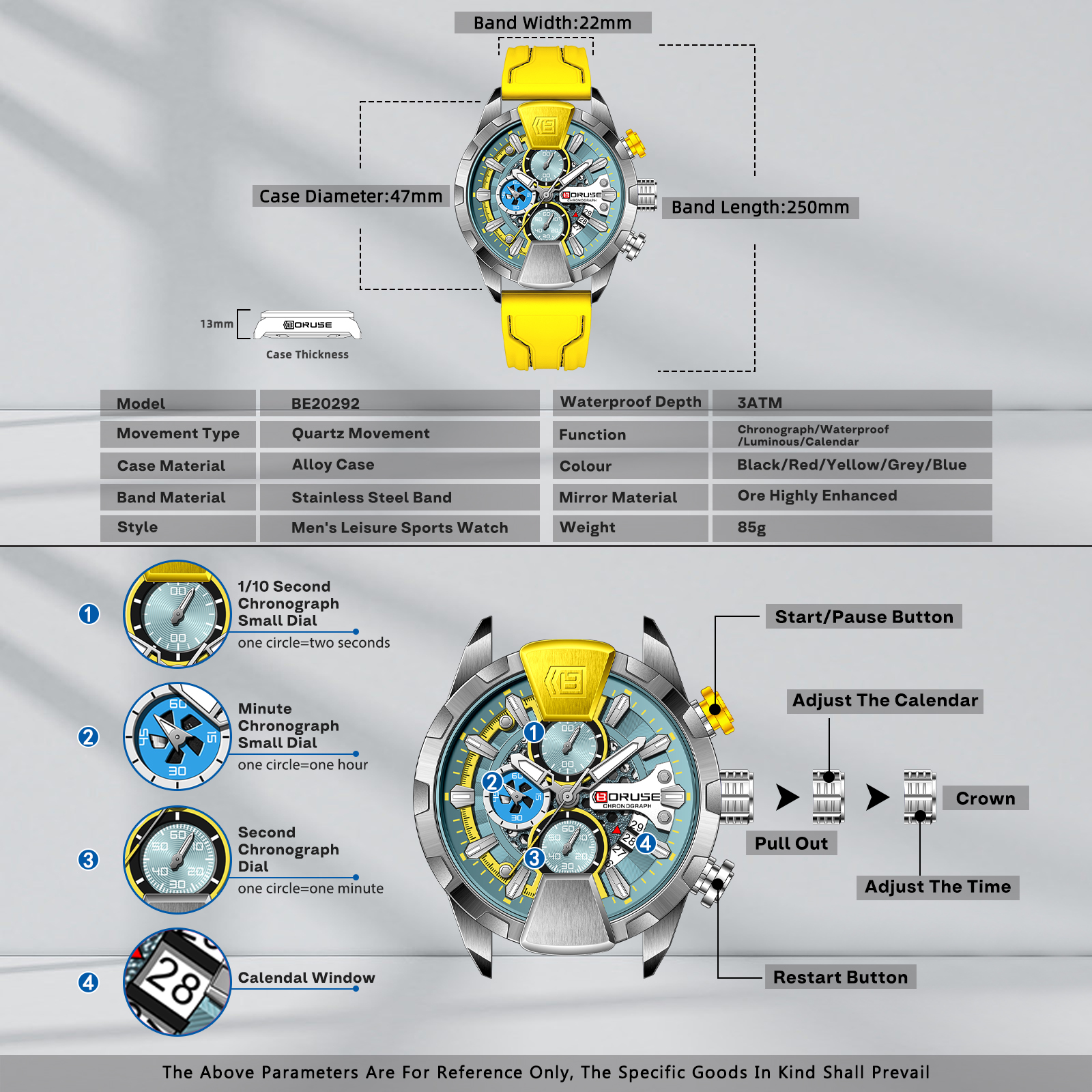 BORUSE Yellow Watches Men Wate - Luxury Watch It avis et prix